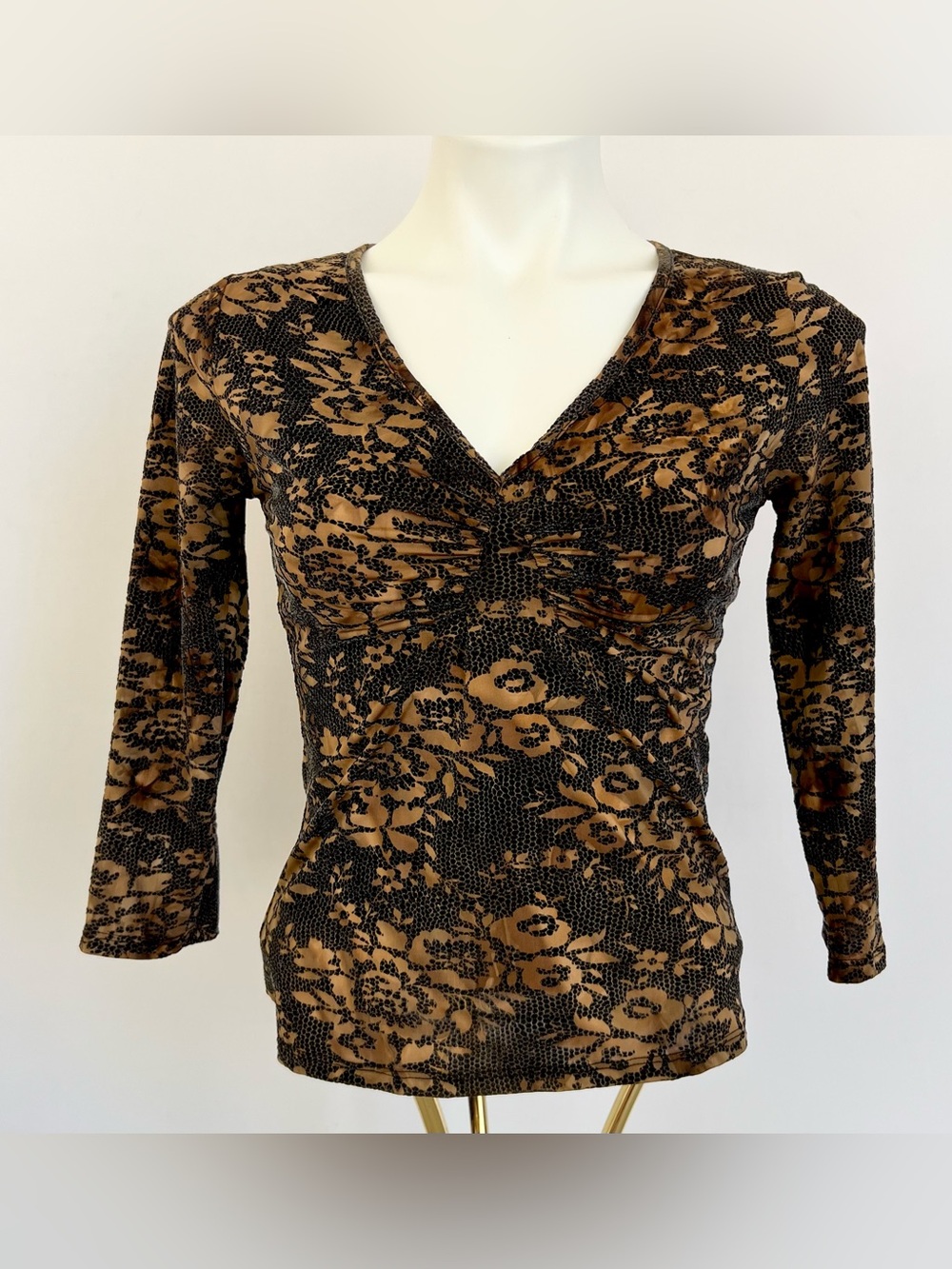 Vintage Y2K Velvet Burnout V Neck Top Sz Med Whimsy Goth Fairy Boho Romantic